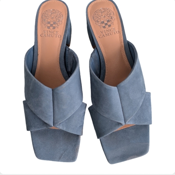 Vince Camuto Seedanta Blue Haze Suede Slide Block Heel Sandals Size 8M - Picture 2 of 11
